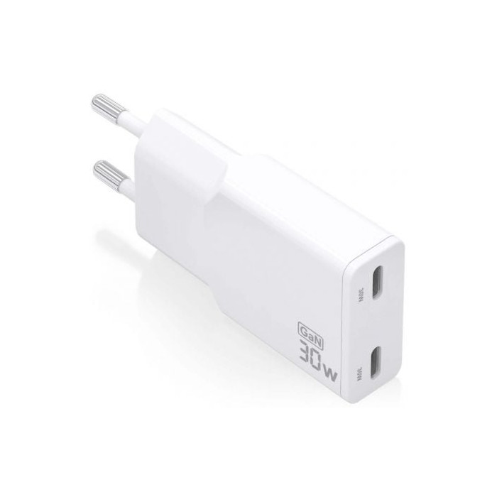 Cargador de Pared GaN Aisens ASCH-30W2P048-W/ 2xUSB Tipo-C/ 30W/ Blanco | Cargadores hasta 45W