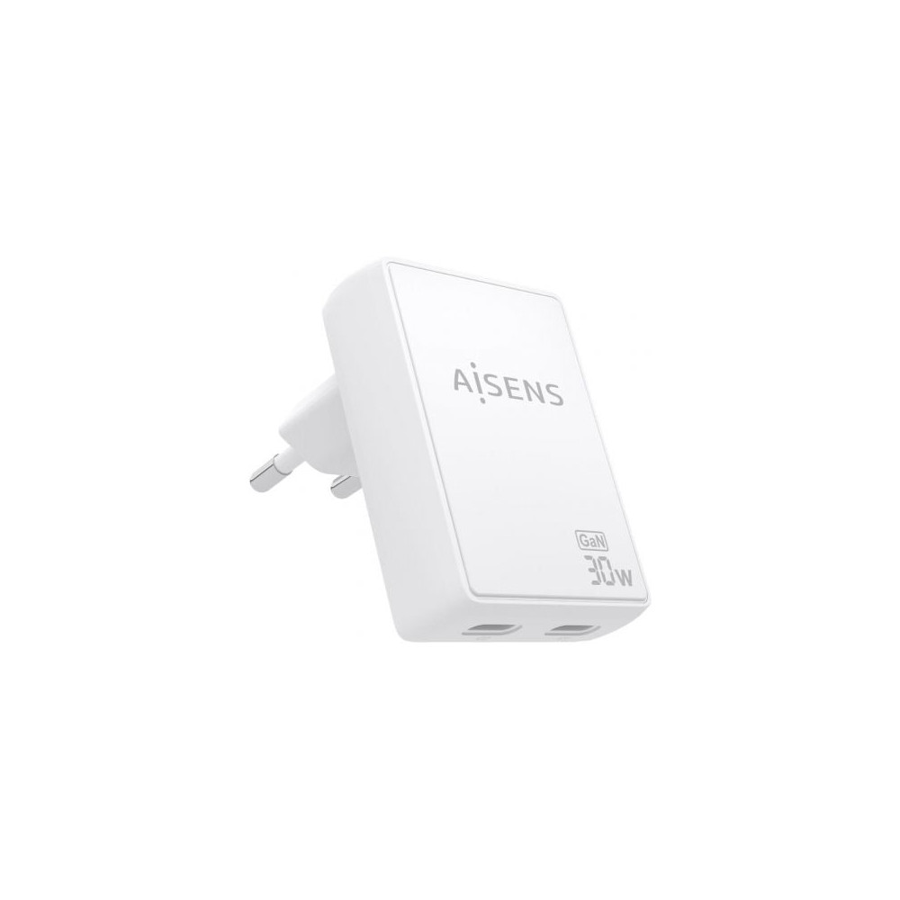 Cargador de Pared GaN Aisens ASCH-30W2P075-W/ 2xUSB Tipo-C/ 30W/ Blanco | Cargadores hasta 45W