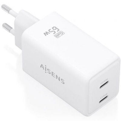 Cargador de Pared GaN Aisens ASCH-65W2P078-W/ 2xUSB Tipo-C/ 65W/ Blanco | Cargadores +60W