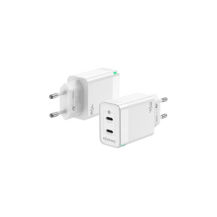 Cargador de Pared GaN Aisens ASCH-45W2P005-W/ 2xUSB Tipo-C/ 45W | Cargadores 45-60W