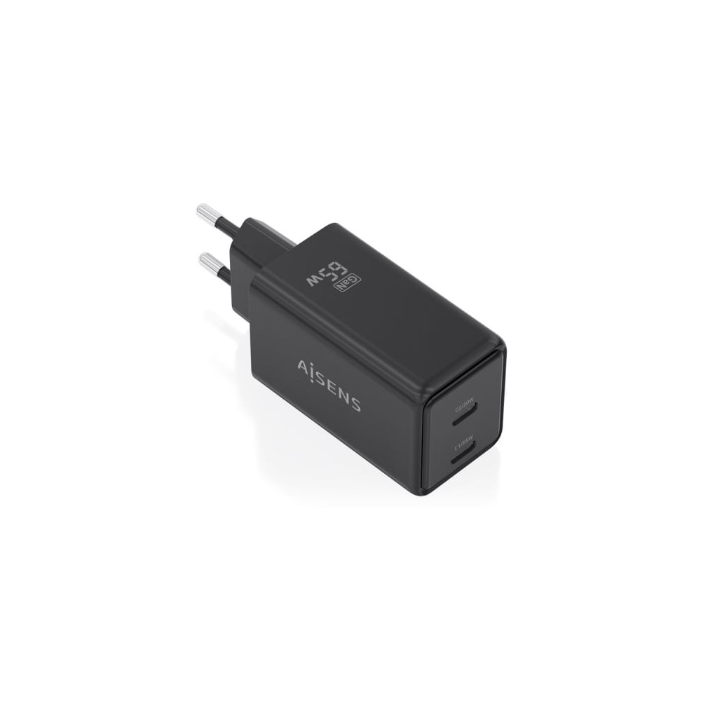 Cargador de Pared GaN Aisens ASCH-65W2P079-BK/ 2xUSB Tipo-C/ 65W/ Negro | Cargadores +60W