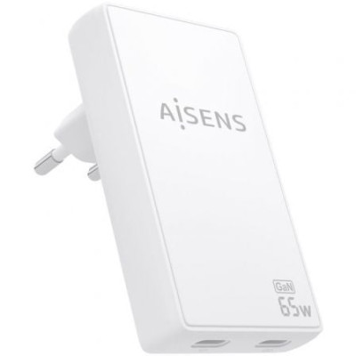 Cargador de Pared GaN Aisens ASCH-65W2P077-W/ 2xUSB Tipo-C/ 65W/ Blanco | Cargadores +60W