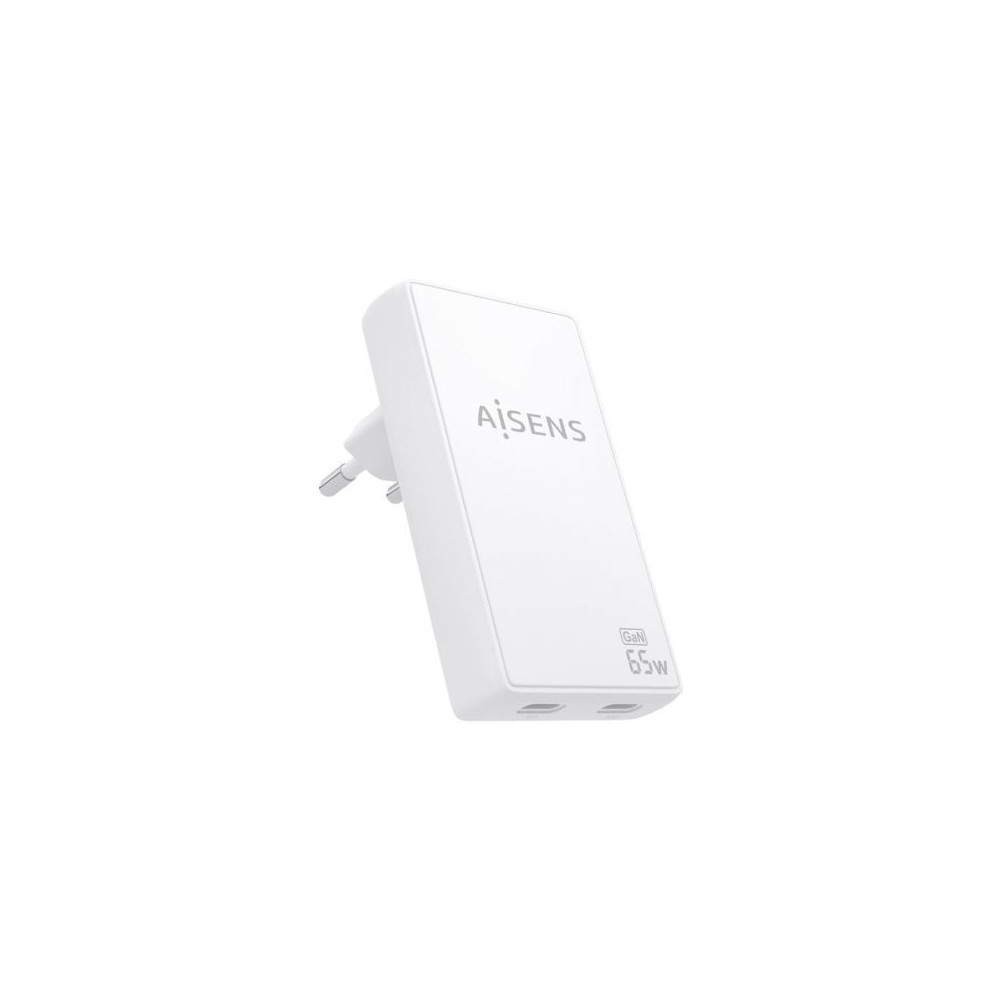 Cargador de Pared GaN Aisens ASCH-65W2P077-W/ 2xUSB Tipo-C/ 65W/ Blanco | Cargadores +60W