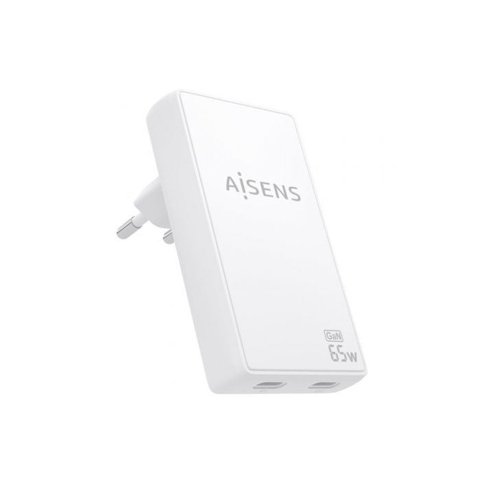 Cargador de Pared GaN Aisens ASCH-65W2P077-W/ 2xUSB Tipo-C/ 65W/ Blanco | Cargadores +60W