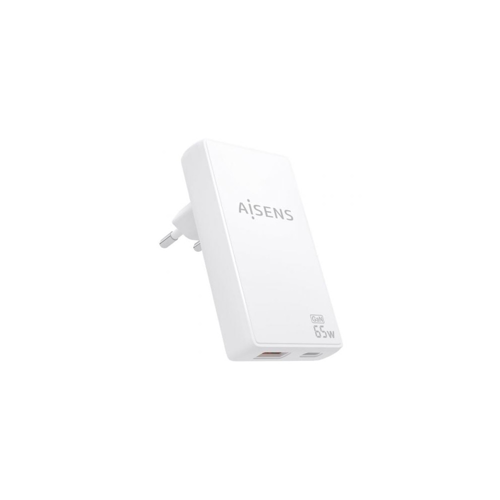 Cargador de Pared GaN Aisens ASCH-65W2P076-W/ 1xUSB Tipo-C/ 1xUSB/ 65W/ Blanco | Cargadores +60W