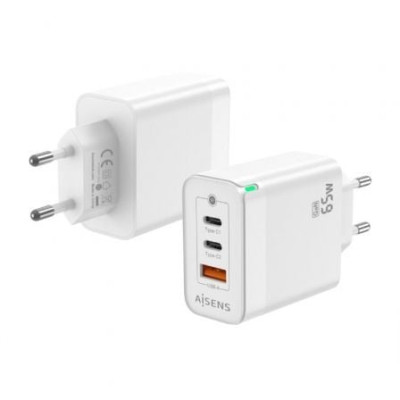 Cargador de Pared GaN Aisens ASCH-65W3P007-W/ 2xUSB Tipo-C/ 1x USB/ 65W | Cargadores +60W