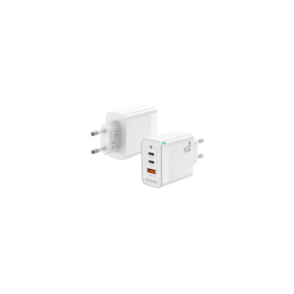Cargador de Pared GaN Aisens ASCH-65W3P007-W/ 2xUSB Tipo-C/ 1x USB/ 65W | Cargadores +60W