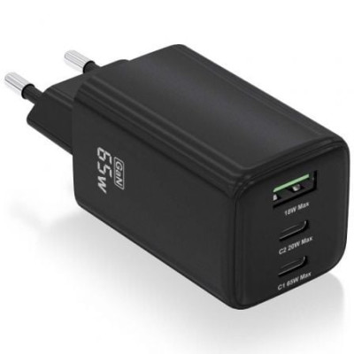 Cargador de Pared GaN Aisens ASCH-65W3P042-BK/ 2xUSB Tipo-C/ 1xUSB/ 65W | Cargadores +60W