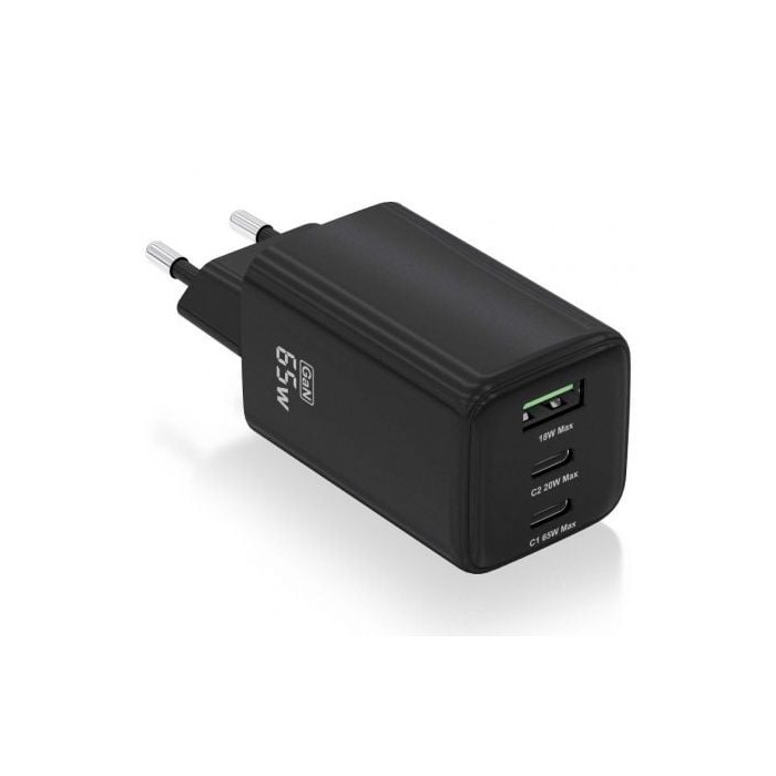 Cargador de Pared GaN Aisens ASCH-65W3P042-BK/ 2xUSB Tipo-C/ 1xUSB/ 65W | Cargadores +60W