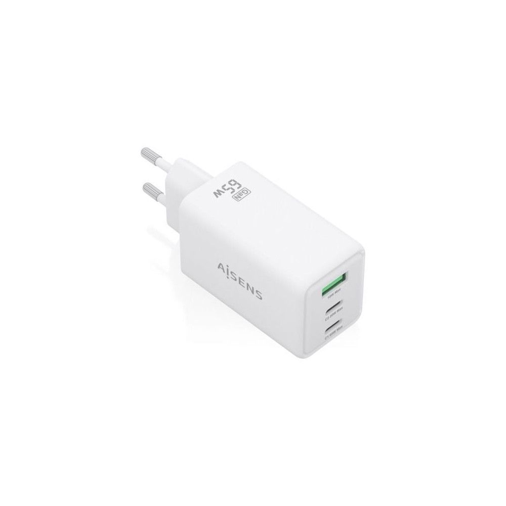 Cargador de Pared GaN Aisens ASCH-65W3P072-W/ 2xUSB Tipo-C/ 1xUSB/ 65W/ Blanco | Cargadores +60W