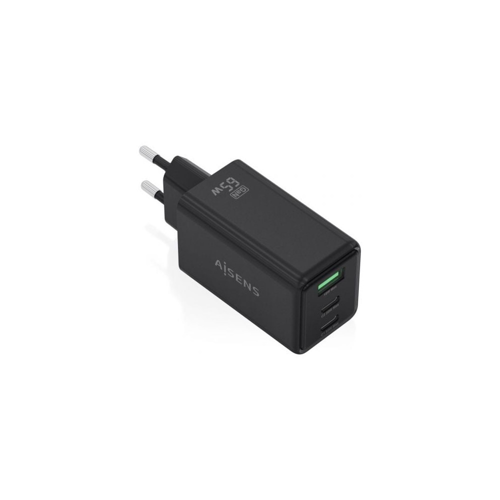 Cargador de Pared GaN Aisens ASCH-65W3P073-BK/ 2xUSB Tipo-C/ 1xUSB/ 65W/ Negro | Cargadores +60W