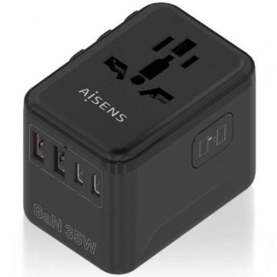 Cargador de Pared Universal GaN para Viaje Aisens ASPS-2A3C09-BK/ Toma de Corriente Universal/ 3xUSB Tipo-C/ 2xUSB/ 35W | Cargad