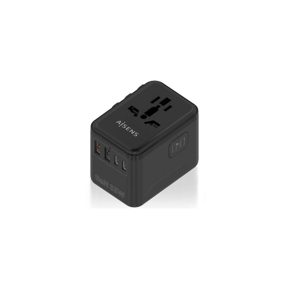 Cargador de Pared Universal GaN para Viaje Aisens ASPS-2A3C09-BK/ Toma de Corriente Universal/ 3xUSB Tipo-C/ 2xUSB/ 35W | Cargad