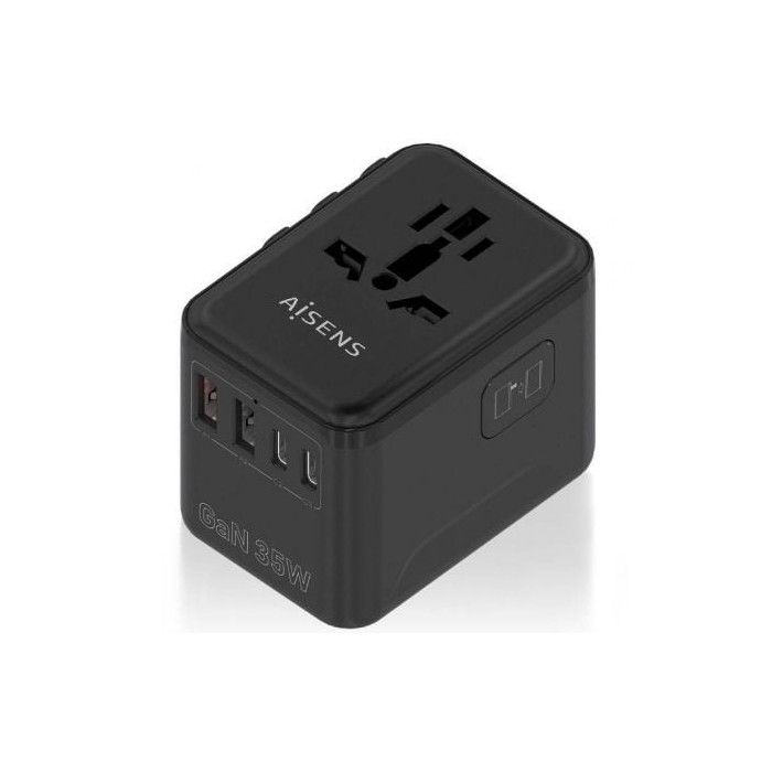 Cargador de Pared Universal GaN para Viaje Aisens ASPS-2A3C09-BK/ Toma de Corriente Universal/ 3xUSB Tipo-C/ 2xUSB/ 35W | Cargad