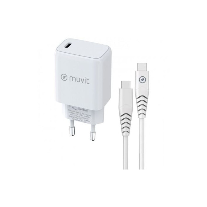 Cargador de Pared Muvit For Change MCPAK0044/ 1xUSB Tipo-C + Cable USB Tipo-C/ 20W | Cargadores hasta 45W