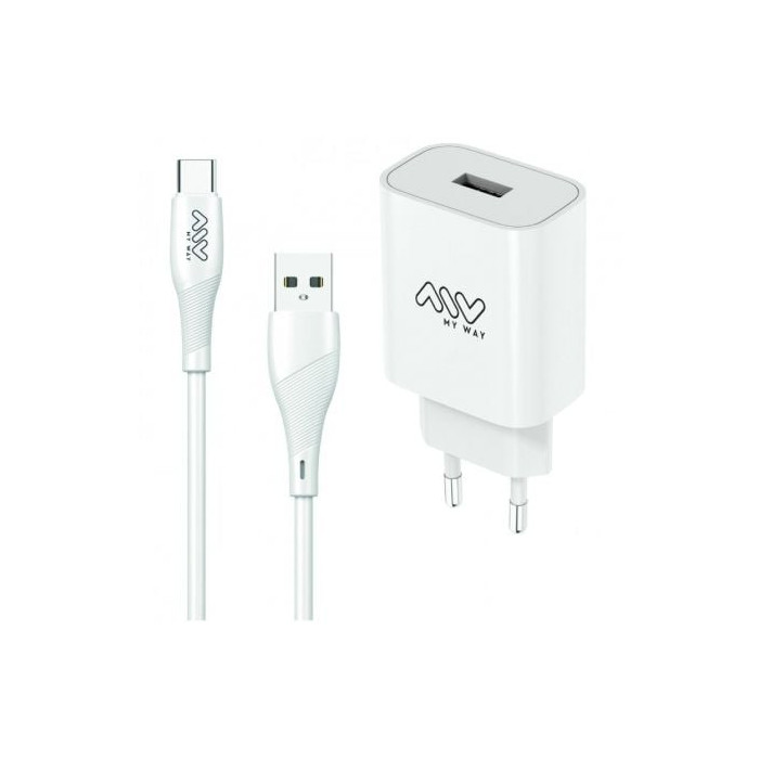 Cargador de Pared Myway MYWEPAK0002/ 1xUSB + Cable USB Tipo-C/ 15W | Cargadores hasta 45W