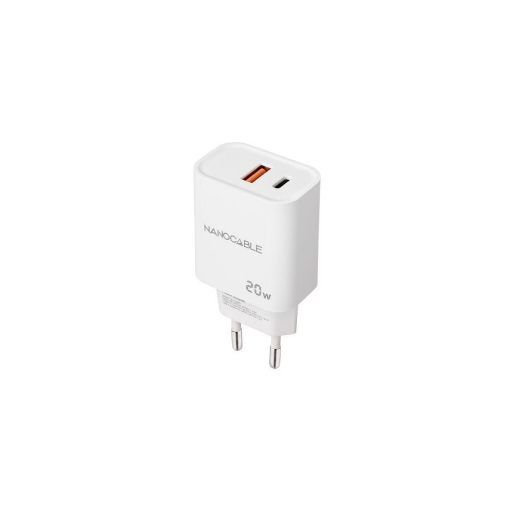Cargador de Pared Nanocable 10.10.2007/ 1xUSB/ 1xUSB Tipo-C/ 20W/ Blanco | Cargadores hasta 45W
