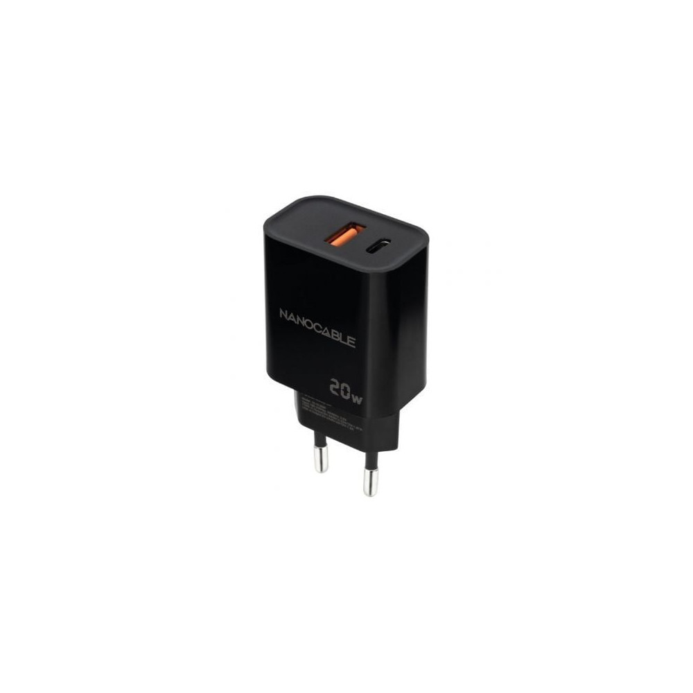 Cargador de Pared Nanocable 10.10.2008/ 1xUSB/ 1xUSB Tipo-C/ 20W/ Negro | Cargadores hasta 45W