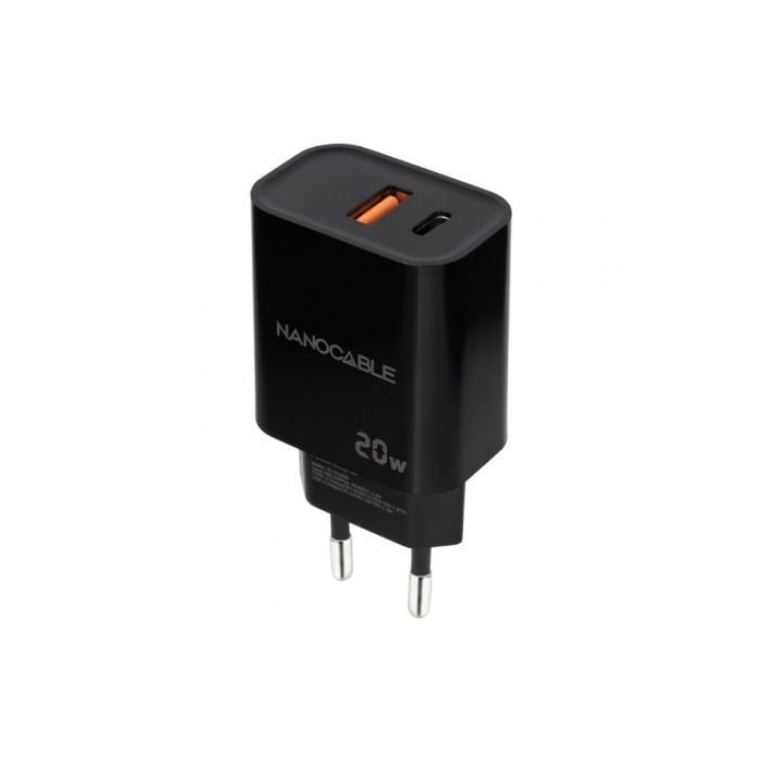 Cargador de Pared Nanocable 10.10.2008/ 1xUSB/ 1xUSB Tipo-C/ 20W/ Negro | Cargadores hasta 45W