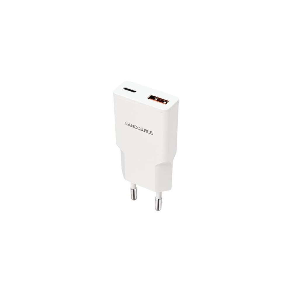 Cargador de Pared Nanocable 10.10.2022/ 1xUSB Tipo-C/ 1xUSB/ 20W/ Blanco | Cargadores hasta 45W