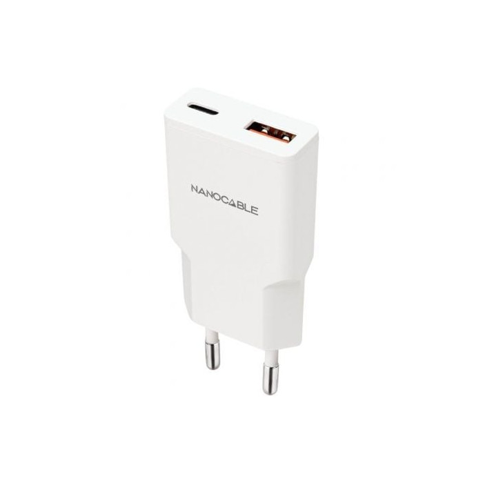 Cargador de Pared Nanocable 10.10.2022/ 1xUSB Tipo-C/ 1xUSB/ 20W/ Blanco | Cargadores hasta 45W