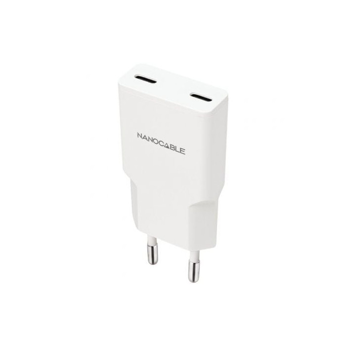 Cargador de Pared Nanocable 10.10.2023/ 2xUSB Tipo-C/ 20W/ Blanco | Cargadores hasta 45W