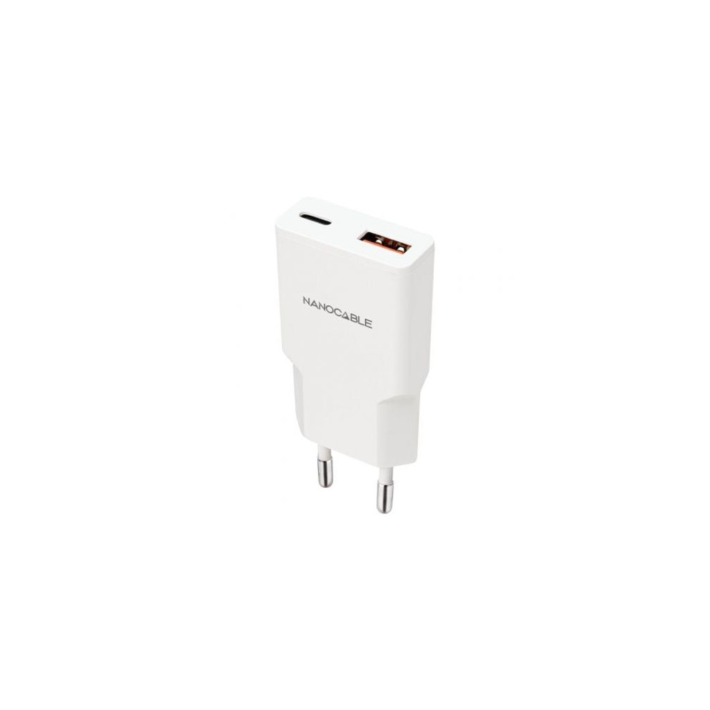 Cargador de Pared Nanocable 10.10.2025/ 1xUSB Tipo-C/ 1xUSB/ 25W/ Blanco | Cargadores hasta 45W