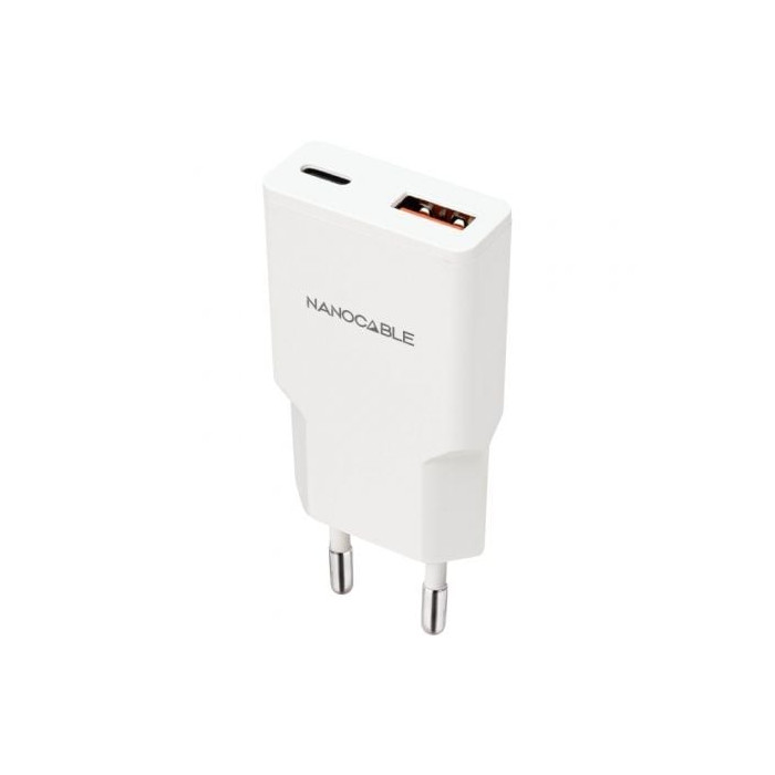 Cargador de Pared Nanocable 10.10.2025/ 1xUSB Tipo-C/ 1xUSB/ 25W/ Blanco | Cargadores hasta 45W