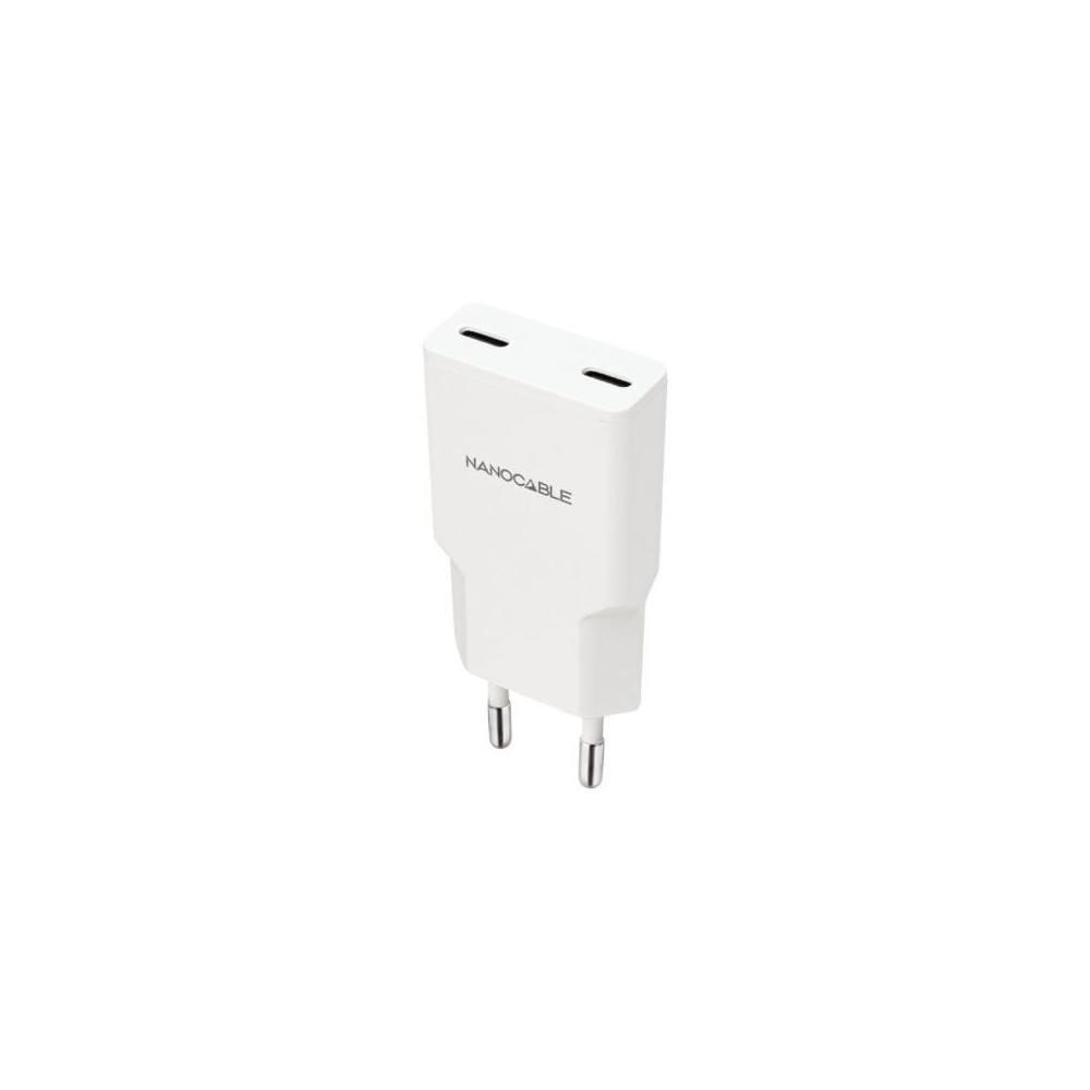 Cargador de Pared Nanocable 10.10.2026/ 2xUSB Tipo-C/ 25W/ Blanco | Cargadores hasta 45W