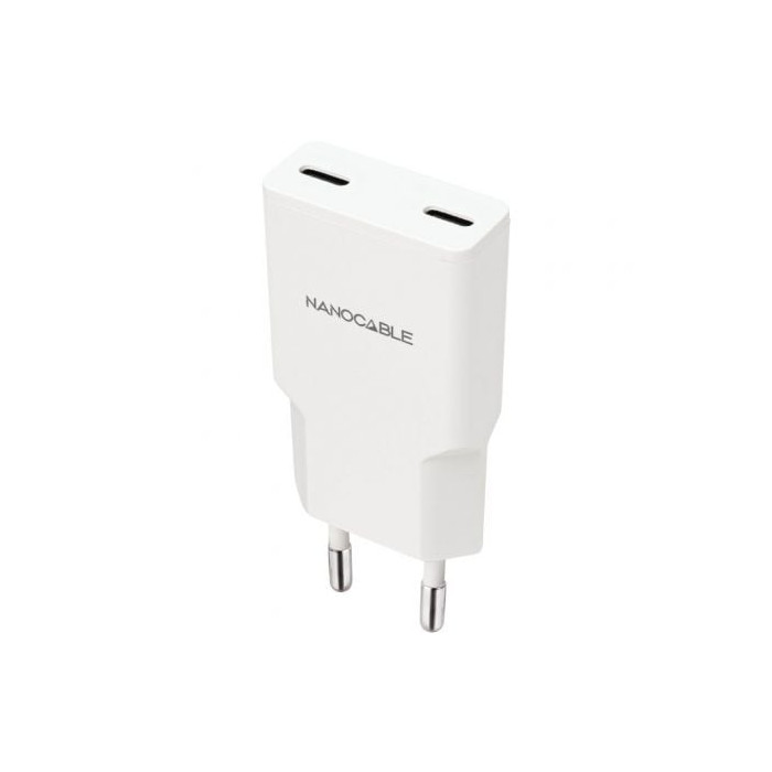 Cargador de Pared Nanocable 10.10.2026/ 2xUSB Tipo-C/ 25W/ Blanco | Cargadores hasta 45W