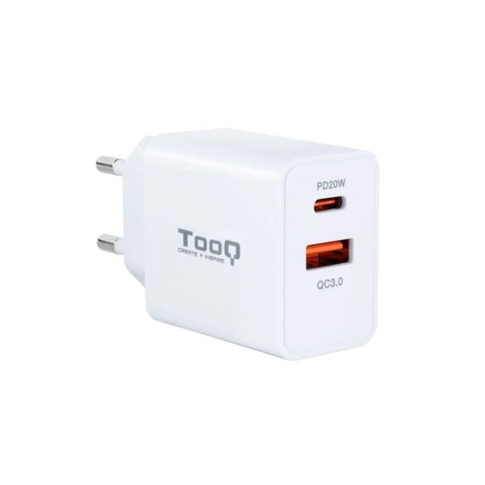 Cargador de Pared TooQ TQWC-2SC04WT/ 1xUSB Tipo-C/ 1xUSB/ 20W | Cargadores hasta 45W