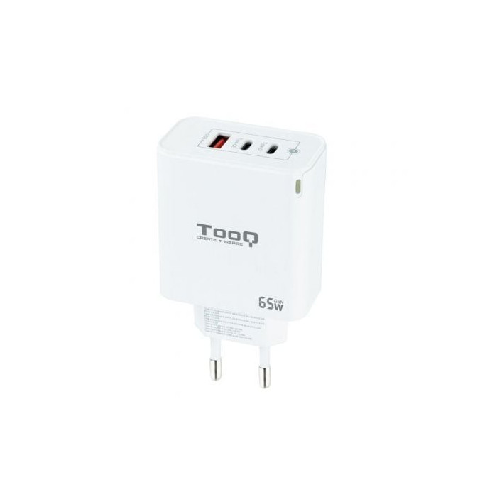 Cargador de Pared GaN TooQ TQWC-GANQC2PD65WT/ 2xUSB Tipo-C/ 1xUSB/ 65W | Cargadores +60W