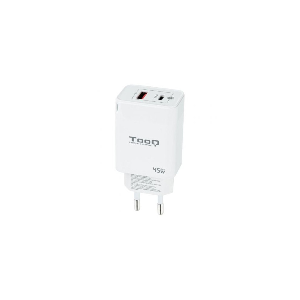 Cargador de Pared GaN TooQ TQWC-GANQCPD45WT/ 1xUSB Tipo-C/ 1xUSB/ 45W | Cargadores 45-60W