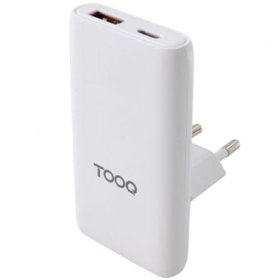 Cargador de Pared Universal GaN para Viaje TooQ TQWC-GANSL65W1A1C/ 1xUSB Tipo-C/ 1xUSB/ 65W | Cargadores +60W
