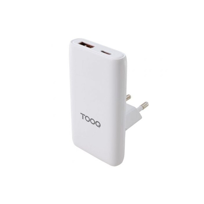 Cargador de Pared Universal GaN para Viaje TooQ TQWC-GANSL65W1A1C/ 1xUSB Tipo-C/ 1xUSB/ 65W | Cargadores +60W