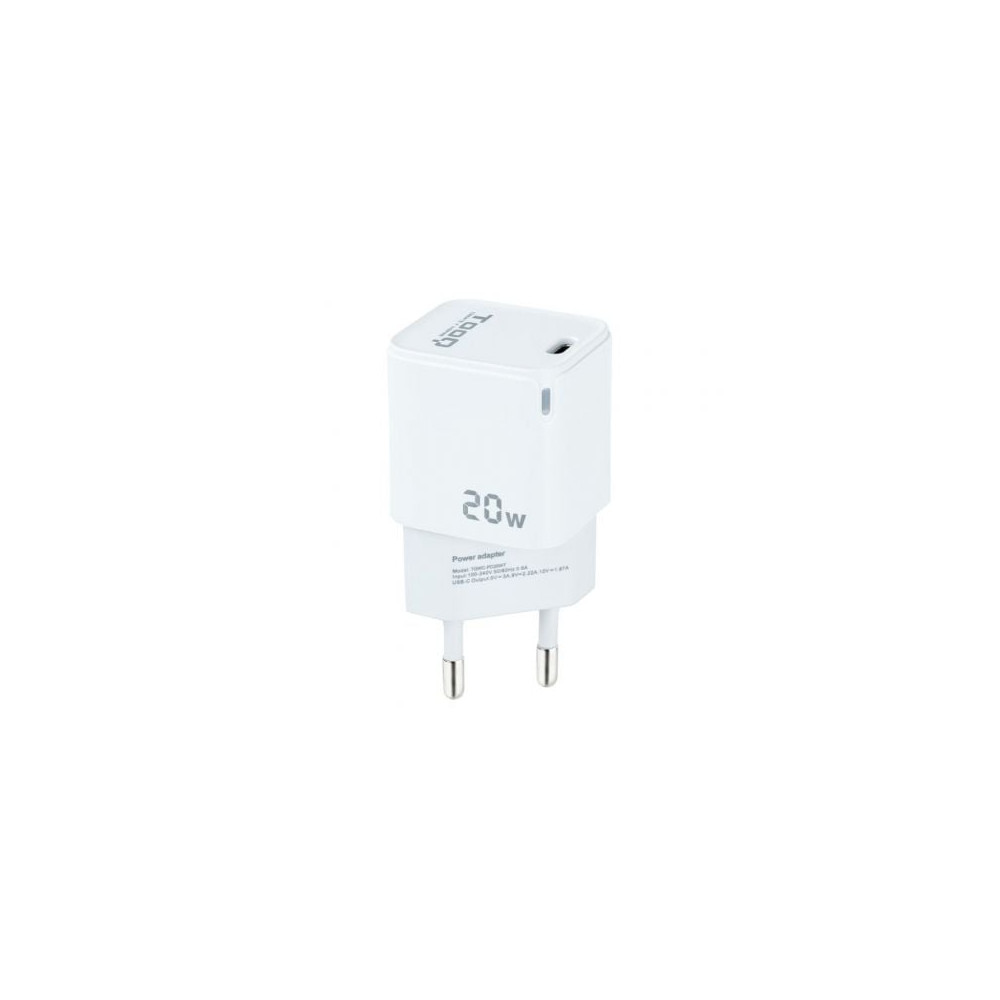 Cargador de Pared TooQ TQWC-PD20WT/ 1xUSB Tipo-C/ 20W/ Blanco | Cargadores hasta 45W