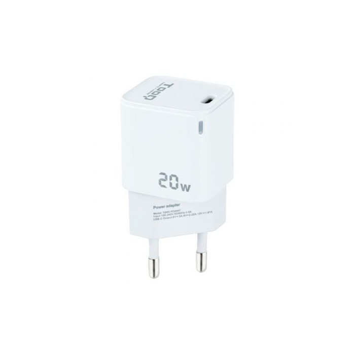 Cargador de Pared TooQ TQWC-PD20WT/ 1xUSB Tipo-C/ 20W/ Blanco | Cargadores hasta 45W