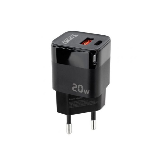 Cargador de Pared TooQ TQWC-QCPD20/ 1xUSB Tipo-C/ 1xUSB/ 20W | Cargadores hasta 45W
