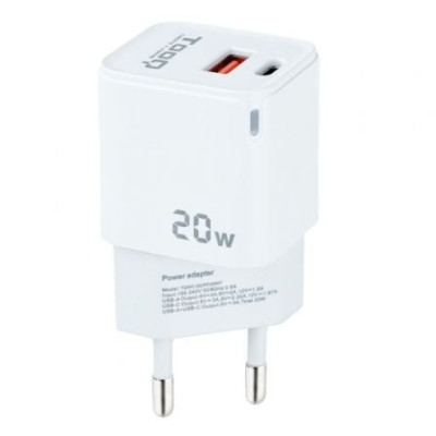 Cargador de Pared TooQ TQWC-QCPD20WT/ 1xUSB-Tipo C/ 1x USB/ 20W/ Blanco | Cargadores hasta 45W
