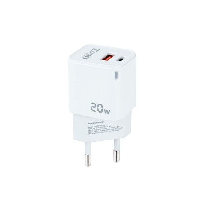 Cargador de Pared TooQ TQWC-QCPD20WT/ 1xUSB-Tipo C/ 1x USB/ 20W/ Blanco | Cargadores hasta 45W
