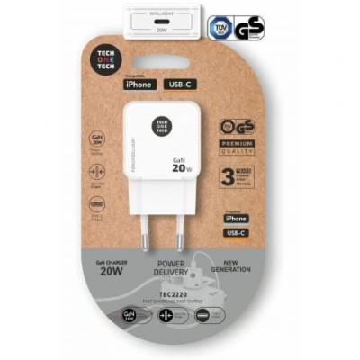 Cargador de Pared GaN Tech One Tech GaN TEC2220/ 1xUSB Tipo-C/ 20W/ Blanco | Cargadores hasta 45W