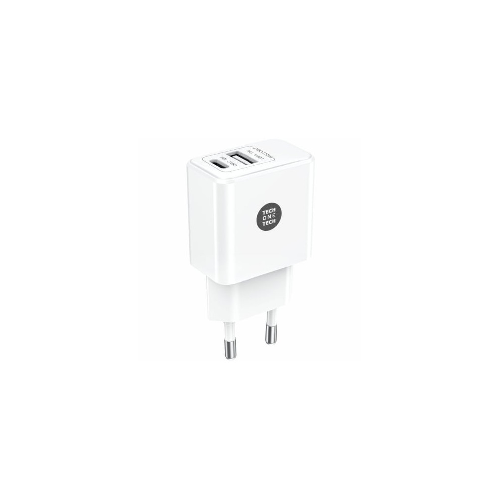 Cargador de Pared Tech One Tech TEC2904/ 1xUSB Tipo-C/ 1xUSB/ 12W/ Blanco | Cargadores hasta 45W