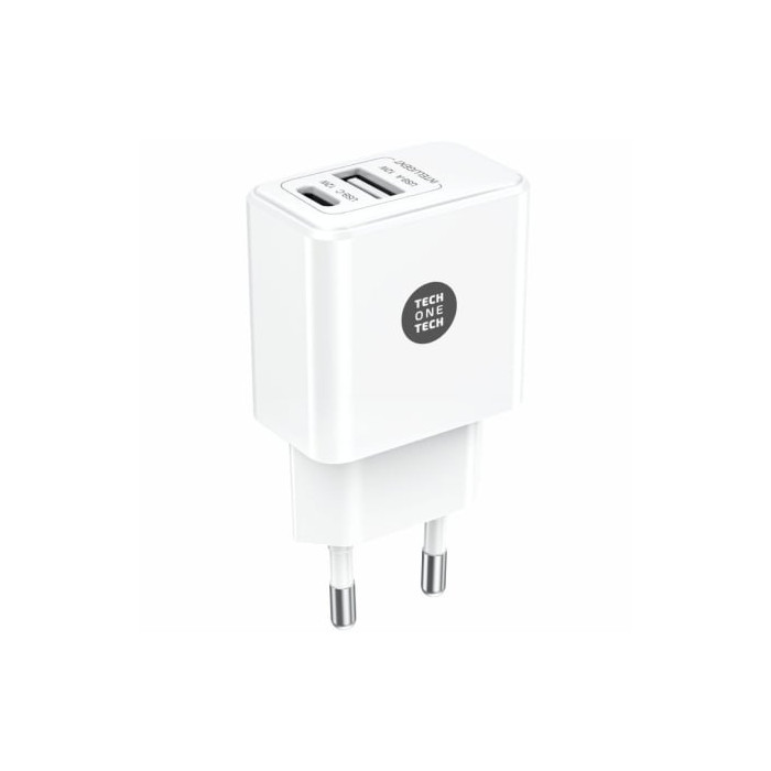 Cargador de Pared Tech One Tech TEC2904/ 1xUSB Tipo-C/ 1xUSB/ 12W/ Blanco | Cargadores hasta 45W