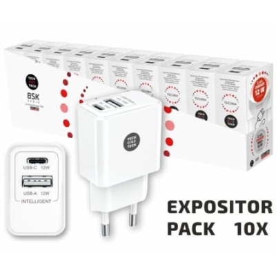 Pack 10 Cargadores de Pared Tech One Tech Basik TEC2954/ 1xUSB/ 12W | Cargadores hasta 45W