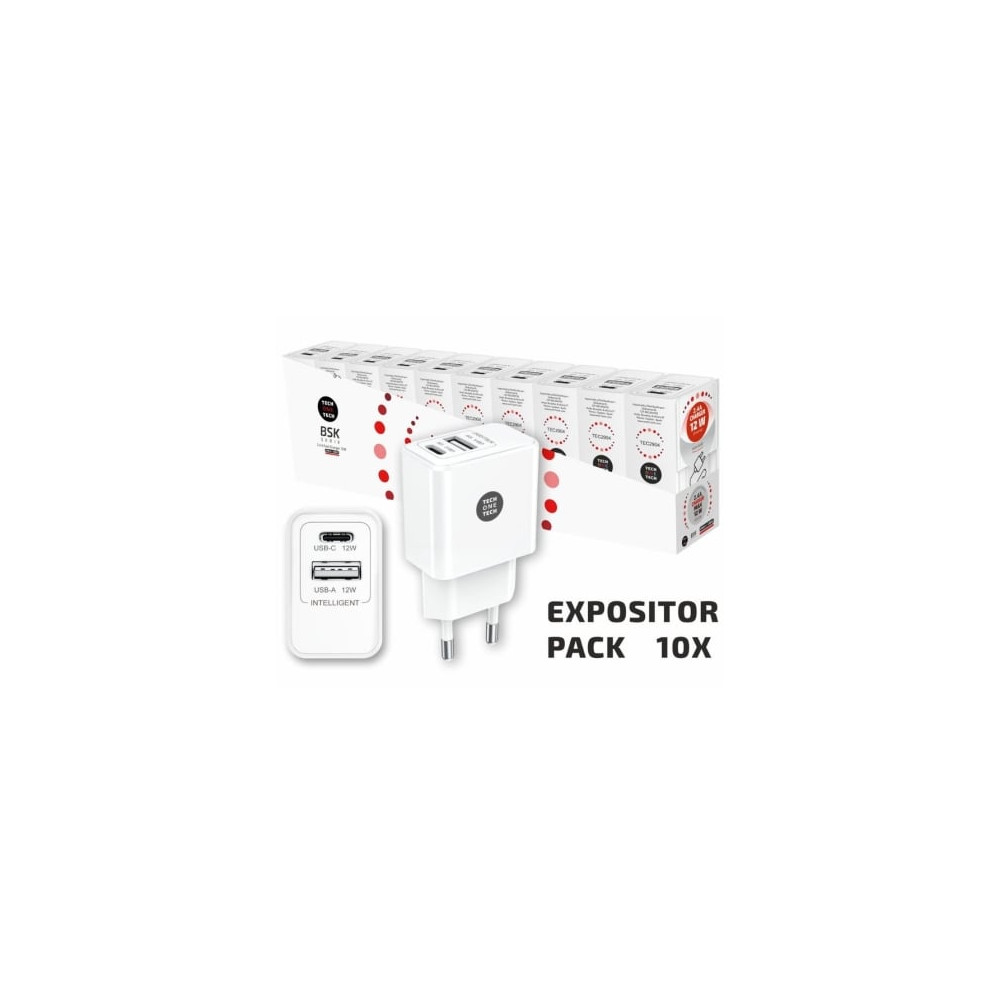 Pack 10 Cargadores de Pared Tech One Tech Basik TEC2954/ 1xUSB/ 12W | Cargadores hasta 45W