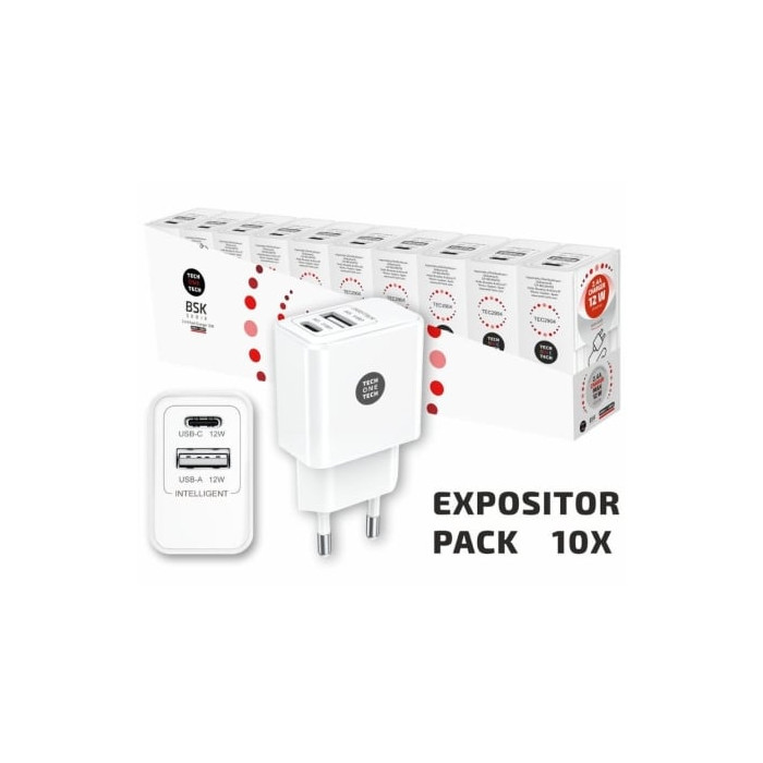 Pack 10 Cargadores de Pared Tech One Tech Basik TEC2954/ 1xUSB/ 12W | Cargadores hasta 45W