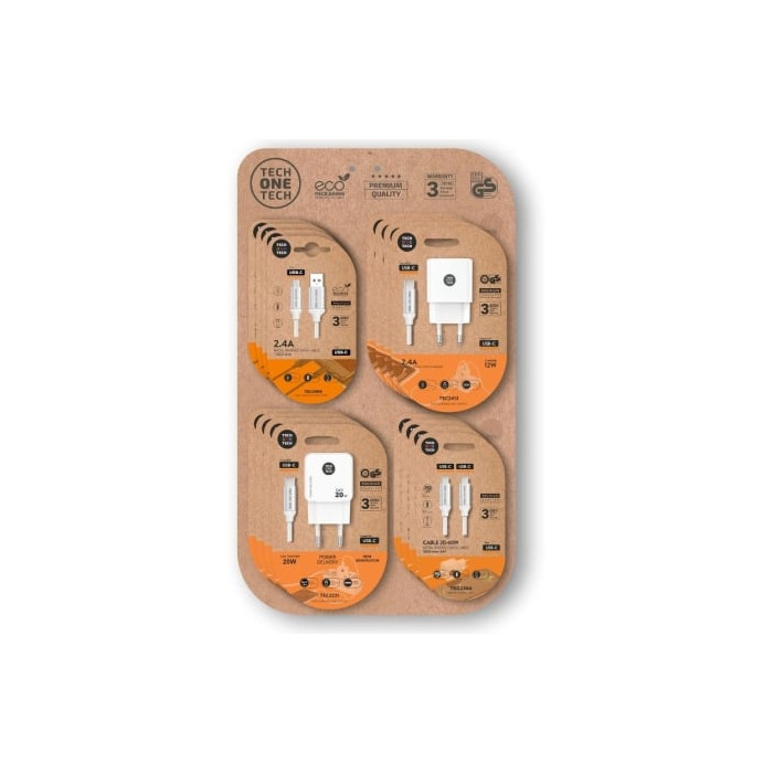 Expositor de Cargadores GaN y Cables Tech One Tech EKO 400801/ 4 ganchos/ Incluye 16 Productos | Cargadores 45-60W