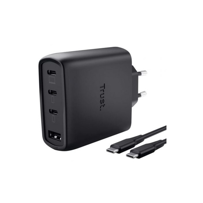 Cargador de Pared GaN Trust Maxo 65W 26067/ 3xUSB Tipo-C/ 1xUSB/ Incluye Cable USB Tipo-C/ 65W | Cargadores +60W
