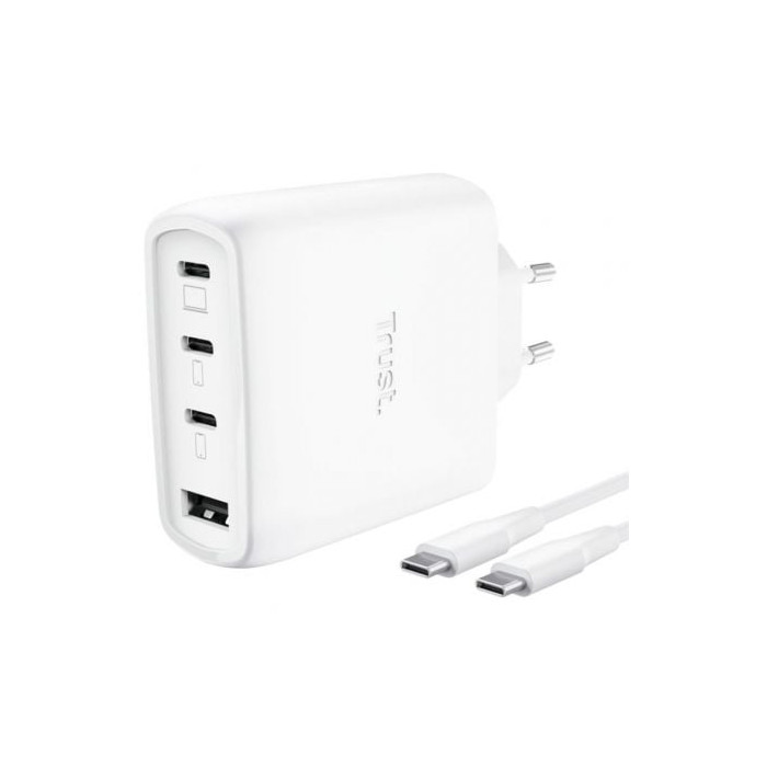 Cargador de Pared GaN Trust Maxo 65W 26068/ 3xUSB Tipo-C/ 1xUSB/ Incluye Cable USB Tipo-C/ 65W | Cargadores +60W