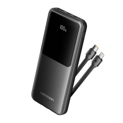Powerbank 10000mAh Vention FHOB0/ 22.5W/ Negra/ Incluye Cable USB Tipo-C y Lightning | Powerbanks